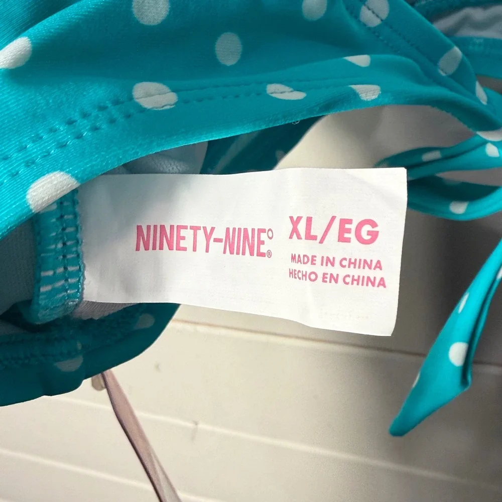 Ninety-Nine Teal Polka Dot Puff Sleeve Bikini Swim Top XL New! Boho Trendy‎